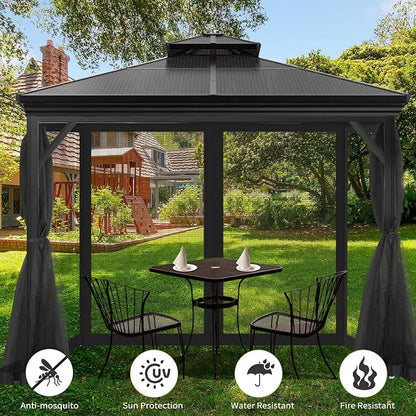 Gazebo Universal Replacement Mosquito Netting, Outdoor Mesh Netting Screen 4-Panel Sidewall with Zipper for Patio, Canopy, Garden and Backyard, Gray(Mosquito Net Only) (Black, 10' x 12')