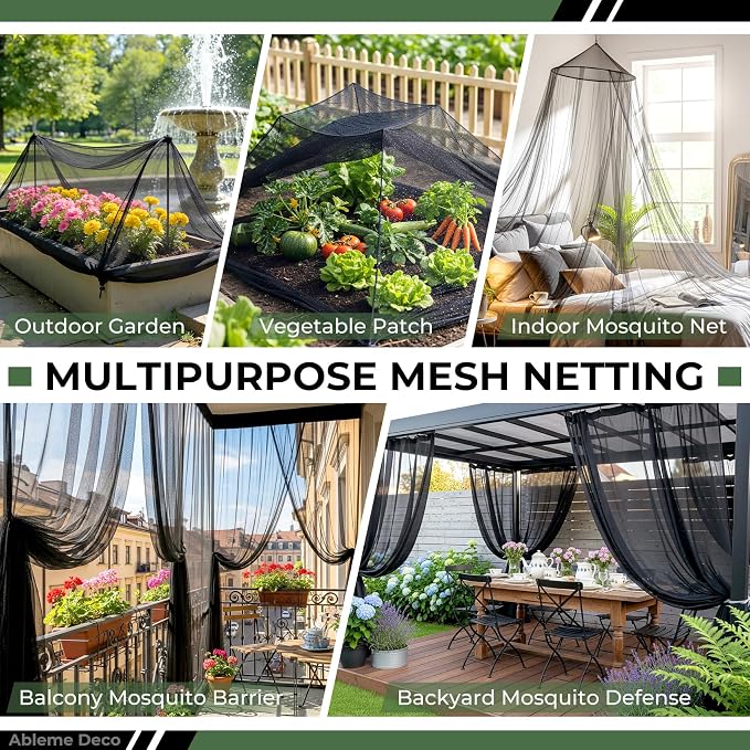 Mosquito Netting Garden 20x10Ft, Garden Mesh Netting, Fly Insect Bird Net Barrier for Plant Protection Net for Patio Outdoor Use (Black, 20x10FT)