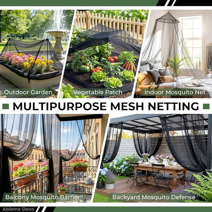 Mosquito Netting Garden 20x10Ft, Garden Mesh Netting, Fly Insect Bird Net Barrier for Plant Protection Net for Patio Outdoor Use (Black, 20x10FT)
