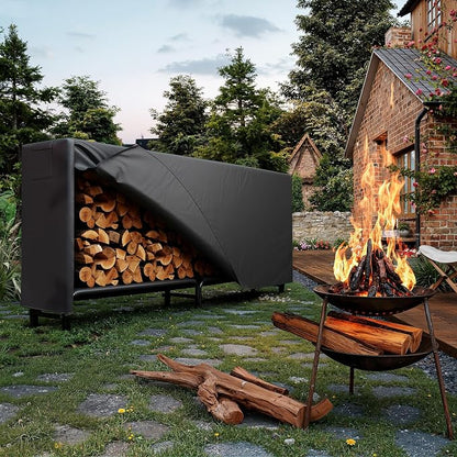 Firewood Rack with Waterproof Cover,8 Ft Outdoor Firewood Holder, Heavy Duty Log Wood Rack with Zipper,600Lb Max Weight Capacity, Full Covered, Powder-Coated Wood Storage Rack for Fireplace Deck