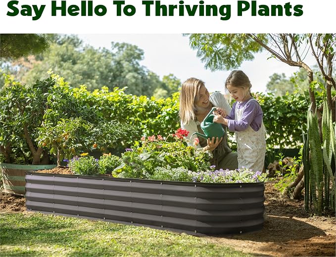 Plant & Plot Galvanized Raised Garden Beds Outdoor // 8×2×1 ft Planter Raised Beds for Gardening, Vegetables, Flowers // Large Metal Garden Box (Gray) // Patented Tool-Free Design