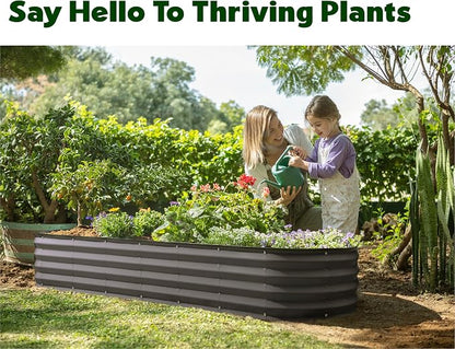 Plant & Plot Galvanized Raised Garden Beds Outdoor // 8×2×1 ft Planter Raised Beds for Gardening, Vegetables, Flowers // Large Metal Garden Box (Gray) // Patented Tool-Free Design