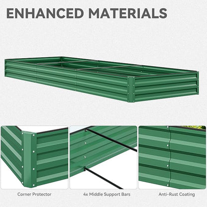 YITAHOME 144x48x12 in Galvanized Raised Garden Bed Kit, Large Metal Planter Box with Gloves, Safety Rubber & Support Rod, Outdoor Flower Bed for Plants Vegetables, Green