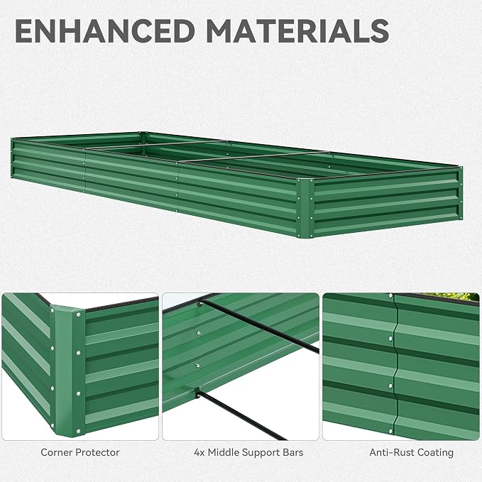 DWVO 2pcs 12 x 4 x 1 FT Raised Garden Bed Kit, Outdoor Galvanized Flower Bed with Safety Rubber and Gloves, Large Metal Planter Box for Vegetables, Flowers, Herbs, Fruits, Green