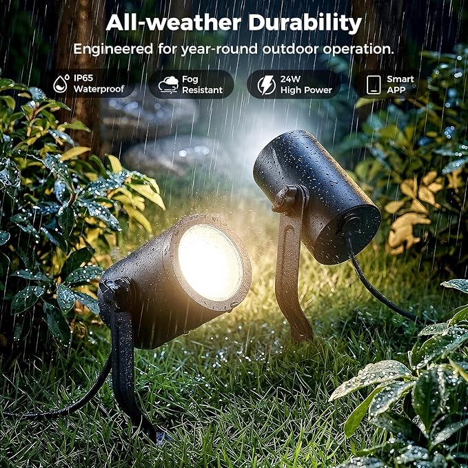 CDN Smart Landscape Spotlights, 4 Pack RGBCW Outdoor Lights, IP65 Waterproof & Dimmable, Compatible with Alexa/Google Assistant, for Garden Yard Pathway Decor