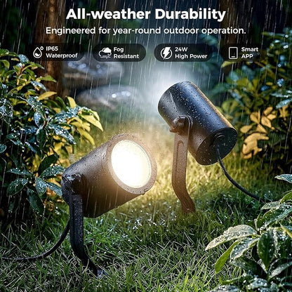 CDN Smart Landscape Spotlights, 4 Pack RGBCW Outdoor Lights, IP65 Waterproof & Dimmable, Compatible with Alexa/Google Assistant, for Garden Yard Pathway Decor