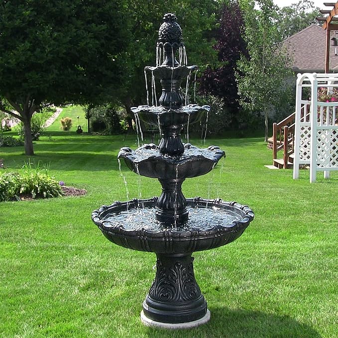 Sunnydaze Grand Courtyard 4-Tier Large Outdoor Water Fountain - 80" Tall Outdoor Fountain - Tiered Electric Garden Water Feature for Patio, Backyard, or Yard - Faux Stone Resin - Black