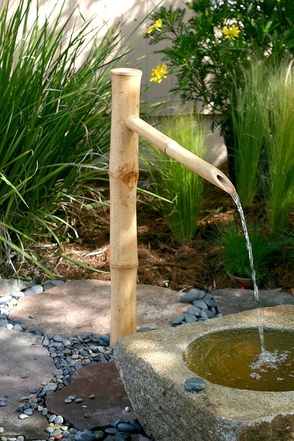 36” Traditional Bamboo Fountain with Pump – Outdoor Japanese Garden Water Feature for Ponds, Buried Basins & Disappearing Fountains | Natural Bamboo Landscaping Accent for Zen Gardens & Patios