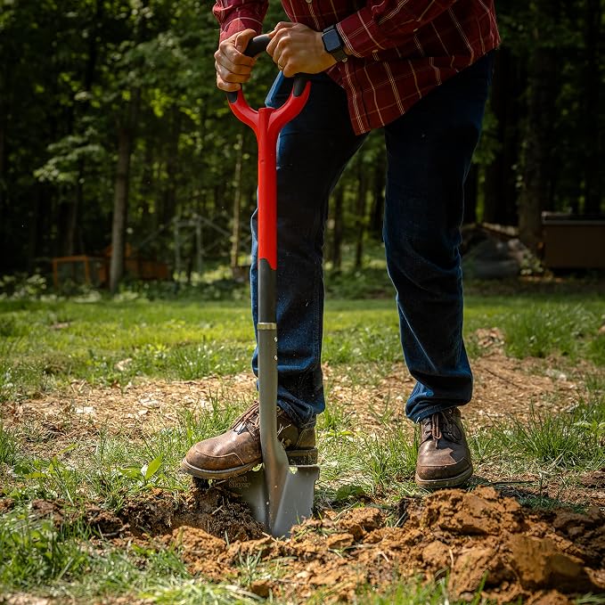 Root Slayer 22211 Round Head Digging Shovel for Landscaping, Red