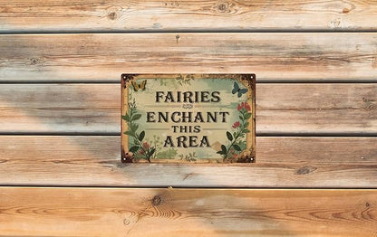 Vintage Metal Tin Sign 8x12 in Enchanted Fairy Magic Whimsical Wall Art for Garden or Patio Decor Adds a Touch of Fantasy & Charm