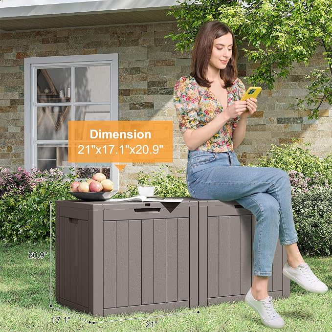 Outdoor Storage Box, 32 Gallon Resin Deck Boxes Outdoor Waterproof For Patio Furniture, Garden Tools, Pool Supplies, Lockable And UV Resistant (Striped Gray)