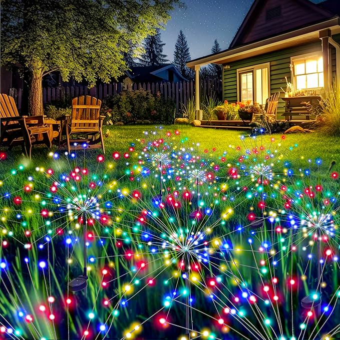 GIGALUMI Garden Decor Outdoor Lights 120LED 2Pack, Solar Garden Lights Outside Fairy Firework Decorative,Solar Powered for Yard Pathway Flowerbed Planter Balcony Patio 4th of July Decor (Multicolor