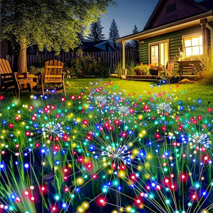 GIGALUMI Garden Decor Outdoor Lights 120LED 2Pack, Solar Garden Lights Outside Fairy Firework Decorative,Solar Powered for Yard Pathway Flowerbed Planter Balcony Patio 4th of July Decor (Multicolor