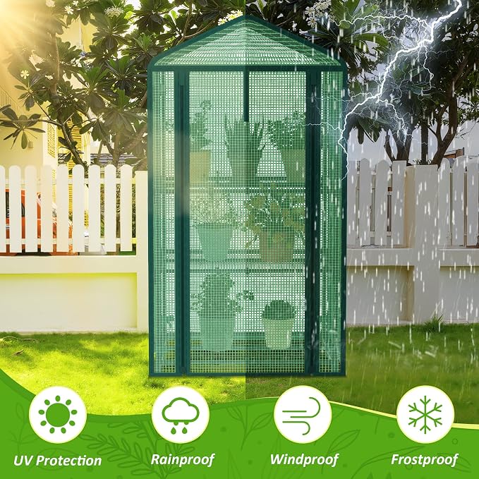 AlisisFores 3-Tier Greenhouse for Indoor and Outdoor Use, 4ft Tall Portable Mini Green House with Shelves, Zipper Door & PE Cover, for Seed Starting, Plants, Herbs, Balcony, Patio Gardening