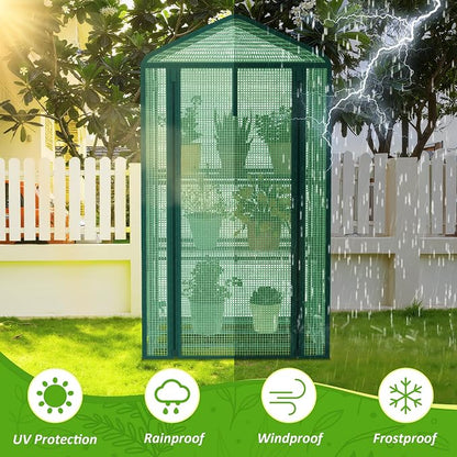 AlisisFores 3-Tier Greenhouse for Indoor and Outdoor Use, 4ft Tall Portable Mini Green House with Shelves, Zipper Door & PE Cover, for Seed Starting, Plants, Herbs, Balcony, Patio Gardening