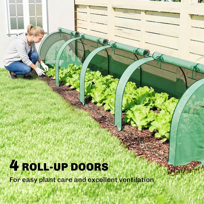 Outsunny Mini Greenhouse, 177.2" x 39.4" x 31.5" Portable Greenhouse with 4 Roll-Up Doors, PE Cover, Small Green House for Indoor Outdoor, Green