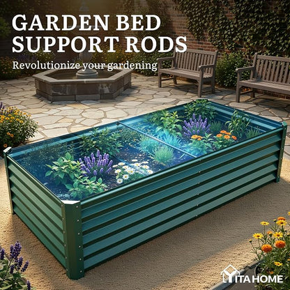 YITAHOME 6x3x1.5 ft Galvanized Raised Garden Bed Kit, Large Metal Planter Box with Gloves & Support Rod, Outdoor Flower Bed for Plants Vegetables, Green