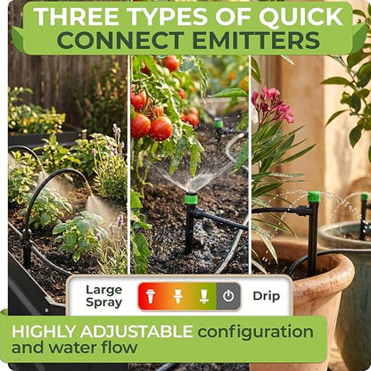 CARPATHEN Drip Irrigation System Kit - Pressure Optimised Garden Watering System w 15pcs 360° Atomizing Nozzles, 16 Adjustable Drip Emitters 5/16 and 1/4 Tubing - Complete Watering Spray System