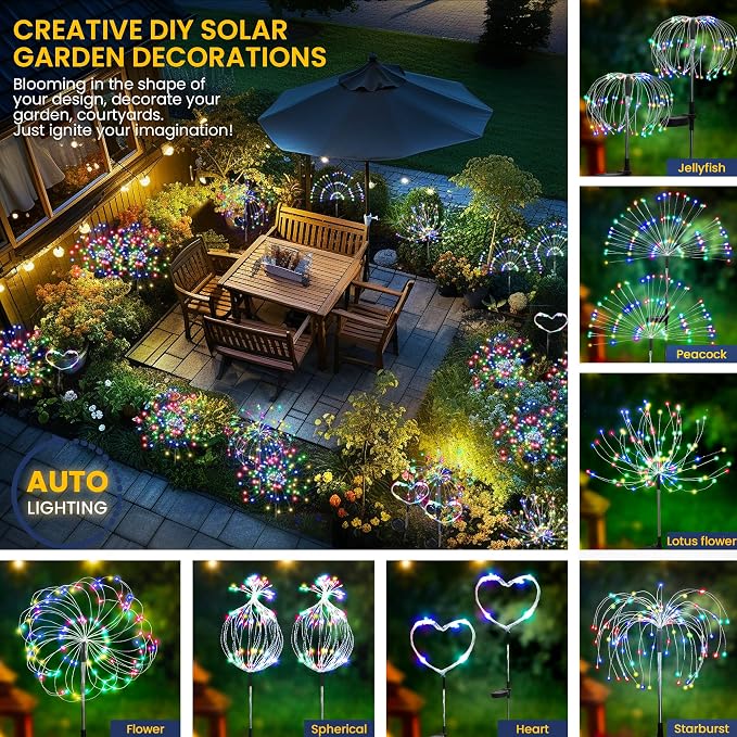 GIGALUMI Garden Outdoor Decor Lights 120LED 4Pack, Solar Garden Lights for Yard Outside Fairy Decorative,Solar Powered for Yard Pathway Flowerbed Planter Balcony Patio Decor（Multicolor）
