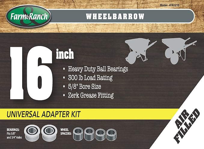 Farm and Ranch FR2210 Pneumati Replacement Tire for Wheelbarrows & Utility Carts, 16-Inch, Black