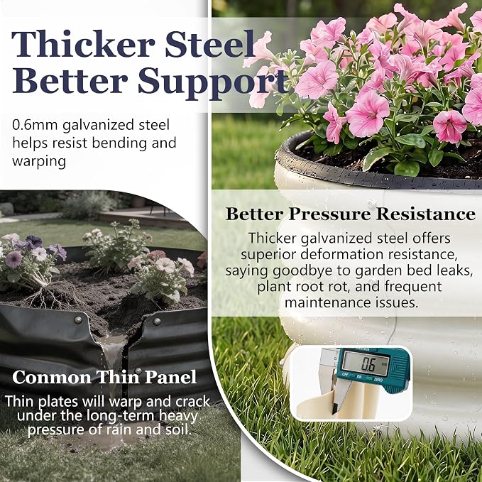 2 x 2 x 1 ft Round Raised Garden Bed, White 1 Pack 0.6 mm Thick Galvanized Steel Planter Box with Double Layer Paint and Safety Edge Trim for Vegetables Flowers Herbs Outdoor Garden