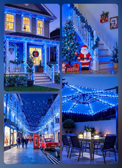 Brightown 2 Pack Solar String Lights Outdoor,Total 80FT 200 LED Solar Powered String Lights Waterproof with 8 Modes, Auto On/Off, Patio Lights for Outside Tree Garden Balcony Party Decor (Blue)