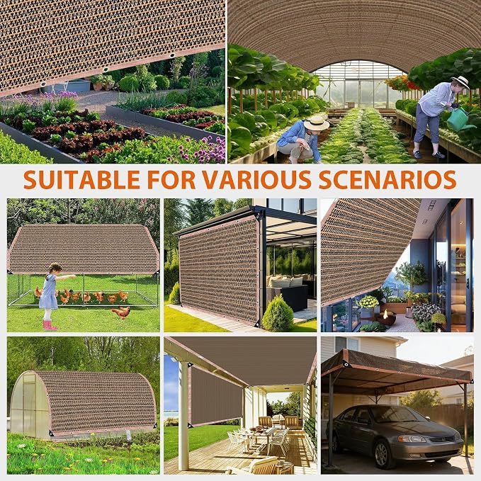 90% Sun Shade Cloth with Grommets, 6.5 x 10 FT Pergola Replacement Shade Cover Canopy Privacy Screen for Outdoor Patio Garden, Mocha