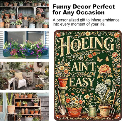 Gardening Gifts For Women Vintage Garden Decor For Outside Greenhouse Backyard Patio Yard Hoeing Ain't Easy Gardening Signs For Outside Metal Wall Decor Plant Lovers Gifts For Mom Wife Her Grandma