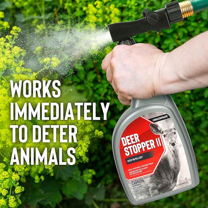 Deer Stopper II, Liquid Animal Stopper Repellent, All Natural, Effective All Year Round, Safe for People and Pets, No Harsh Chemicals, Ready to Use, Deer & Elk Repellent - 1 Gallon Concentrate