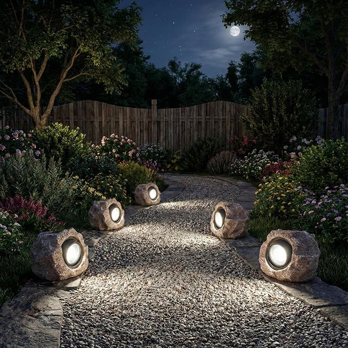 Candieslife Solar Garden Rock Lights Outdoor - IP65 LED Waterproof Solar Spotlight, Solar Powered Landscape Lights Decorative Garden Stone Light for Pathway, Walkway, Yard, Patio (4 Pack)