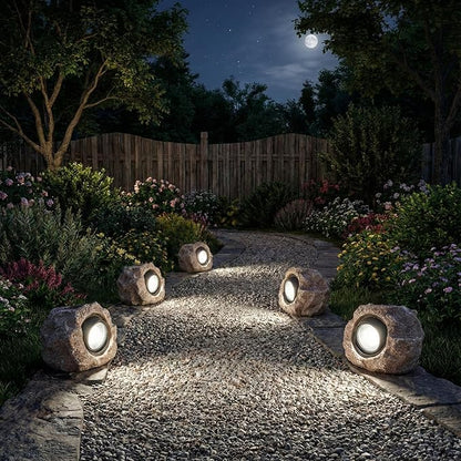 Candieslife Solar Garden Rock Lights Outdoor - IP65 LED Waterproof Solar Spotlight, Solar Powered Landscape Lights Decorative Garden Stone Light for Pathway, Walkway, Yard, Patio (4 Pack)