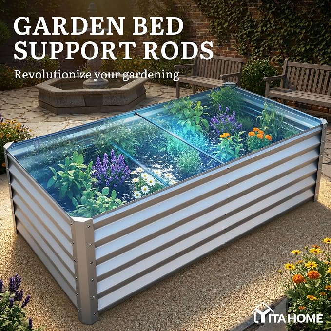 YITAHOME 6x3x3ft Large Raised Garden Bed Kit, Galvanized Metal Planter Box with Gloves, Support Rod, Outdoor Above Ground Planters for Plants Vegetables Flowers, Silver Gray