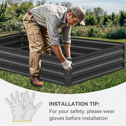 YITAHOME 96x48x12 in 2pcs Galvanized Raised Garden Bed Kit, Large Metal Planter Box with Gloves, Safety Rubber & Support Rod, Outdoor Flower Bed for Plants Vegetables, Black