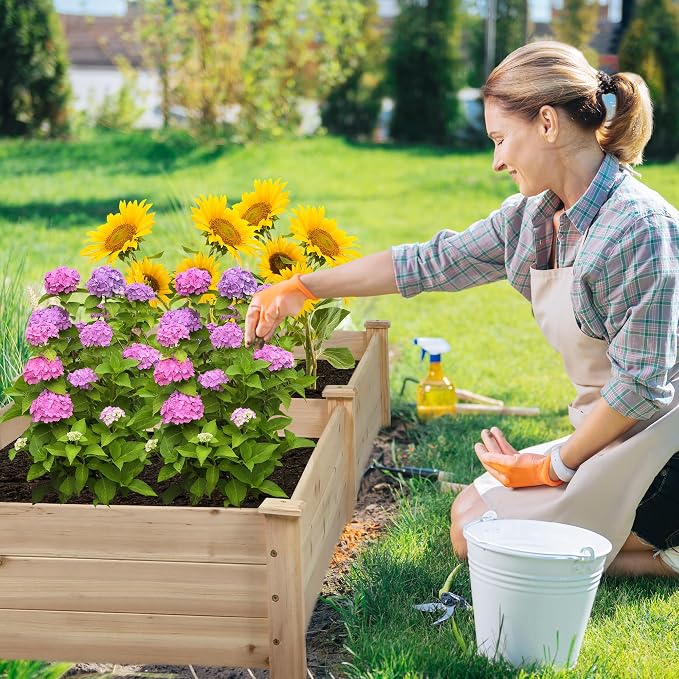 8FT Wooden Raised Garden Bed - Elevated Planter Box for Vegetables, Flowers - Natural Outdoor Planting Kit for Patio, Yard, Backyard