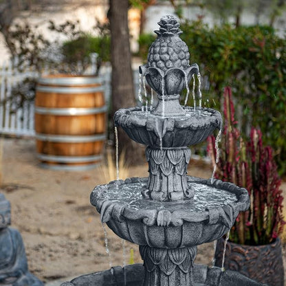 XBrand 58.3" 3-Tier Outdoor Freestanding Water Fountain - Classic Leaf Design, Light Gray Resin, Large Bird Bath with Pump - Ideal for Yard, Lawn and Garden, Porch Décor