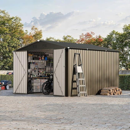 10 X 10 FT Outdoor Storage Shed,Metal Garden Sheds&Outdoor Storage, Lockable Gable Roof Garden Tool Shed, All-Weather Resistant Storage Unit for Bikes, Ladders, Patio Supplies & Garden Essentials