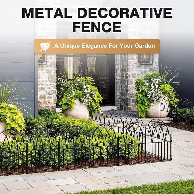 25 Pack Decorative Garden Fence Panels - 26.41Ft Arched Landscape Border with Floral Design, Rustproof No-Dig Animal Barrier Fence Panels for Yard Edging Flower Bed Patio Dog Run Area&Outdoor