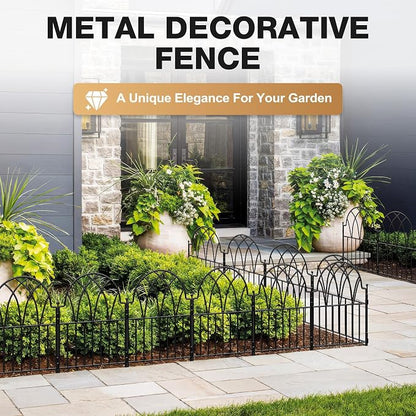 25 Pack Decorative Garden Fence Panels - 26.41Ft Arched Landscape Border with Floral Design, Rustproof No-Dig Animal Barrier Fence Panels for Yard Edging Flower Bed Patio Dog Run Area&Outdoor
