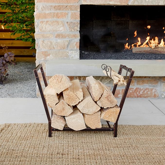 FireProof Pros Fireplace Wood Holder with Kindling Wood Organizer. 25.6in Rustic Copper