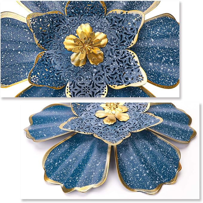 EASICUTI Blue Metal Flower Wall Decor Boho Metal Wall Art Decorations Hanging For Indoor Outdoor Home Bathroom Patio Fence Garden Bedroom Living Room Or Wall Sculptures 12 Inch