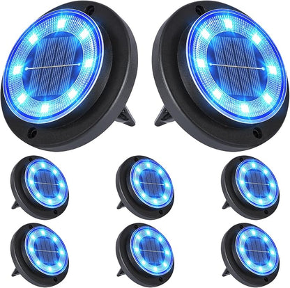 Flacchi Solar Lights Outdoor Waterproof - 2-in-1 Solar Powered Ground Lights Outdoor Solar Disk Light Landscape Light for Deck Step Patio Yard Pathway Walkway Driveway Garden (Blue, 8 Pack)