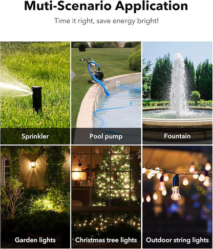 HBN Outdoor Timer Outlet Waterproof, 24 Hour Mechanical Light Timers for Electrical Outlets Outdoor Weatherproof, 2 Grounded Outlets for Christmas Lights, Pool Pump, 15A 1/2HP