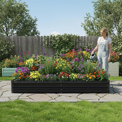 WORKPRO 2PK 7.5x4x1ft Outdoor Galvanized Raised Garden Bed, Rust-Resistant Planter Raised Beds for Vegetable, Flowers, Herbs, Black