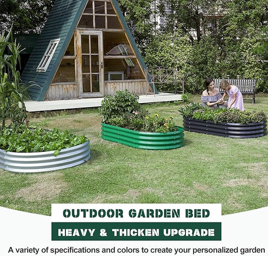 Land Guard 2Pcs Galvanized Raised Garden Bed Kit, 7.5×3×1ft Planter Boxes Outdoor, Oval Large Metal Raised Garden Beds for Vegetables