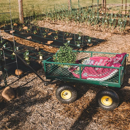 Backyard Expressions Heavy Duty Garden Cart 400 lb Utility Wagon Cart with Removable Mesh Sides, Powder-Coated Steel Bed, Pneumatic Tires, Pull Handle Yard Cart