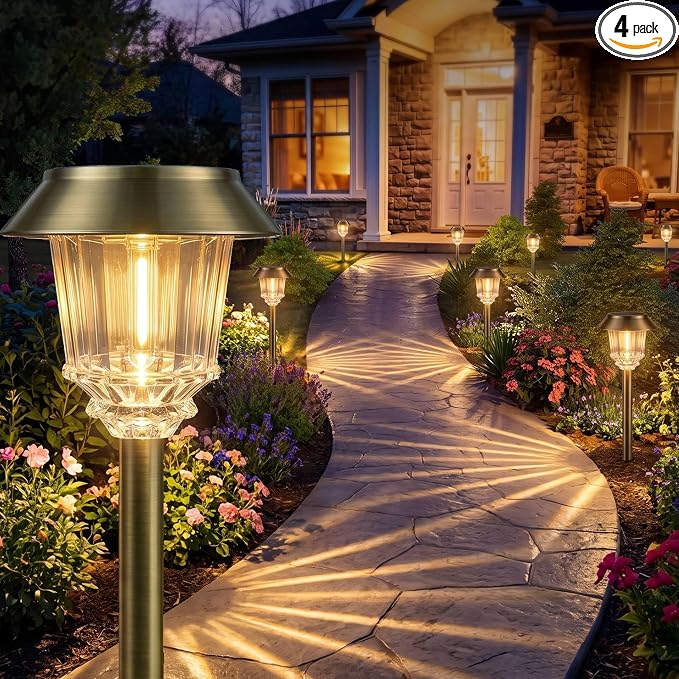 XMCOSY+ 4 Pack Solar Outdoor Lights, 40LM Dimmable Bright Garden Lights Solar Powered, Outdoor Solar Lights for Yard Landscape Lighting Driveway Walkway Path