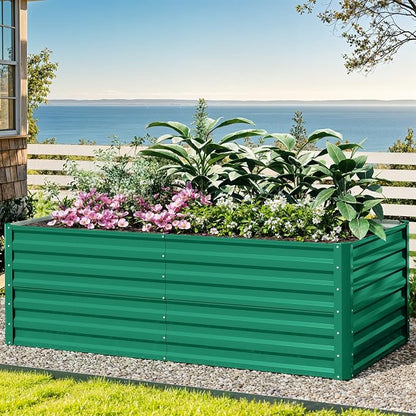 DWVO Raised Beds for Garden,870L Raised Bed Metal,0.35mm Galvanised Steel galvanised Planter with Safety Edging&4pcs Support Rod for Garden Vegetables Fruit(Green 180X90X54CM)