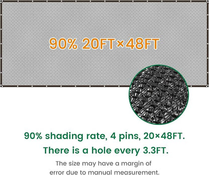 Shade Cloth, 20FT X 48FT 90% Black Outdoor Woven Sun Shade with Grommets, Durable Breathable Netting Shading Antifreezing for Patio, Garden, DIY Home, Plants Cover, Greenhouse, Dog Kennel