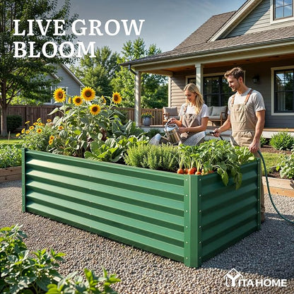 YITAHOME 6x3x3ft Large Raised Garden Bed Kit, Galvanized Metal Planter Box with Gloves, Support Rod, Outdoor Above Ground Planters for Plants Vegetables Flowers, Green