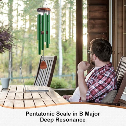 Bursvik Large Aluminium Wind Chimes 37 Inches to Create a Zen Atmosphere Suitable for Outdoor, Garden, Patio Decoration. Classic Wind Chimes with Wind Catcher Suitable as A Gift for Unisex(Green)